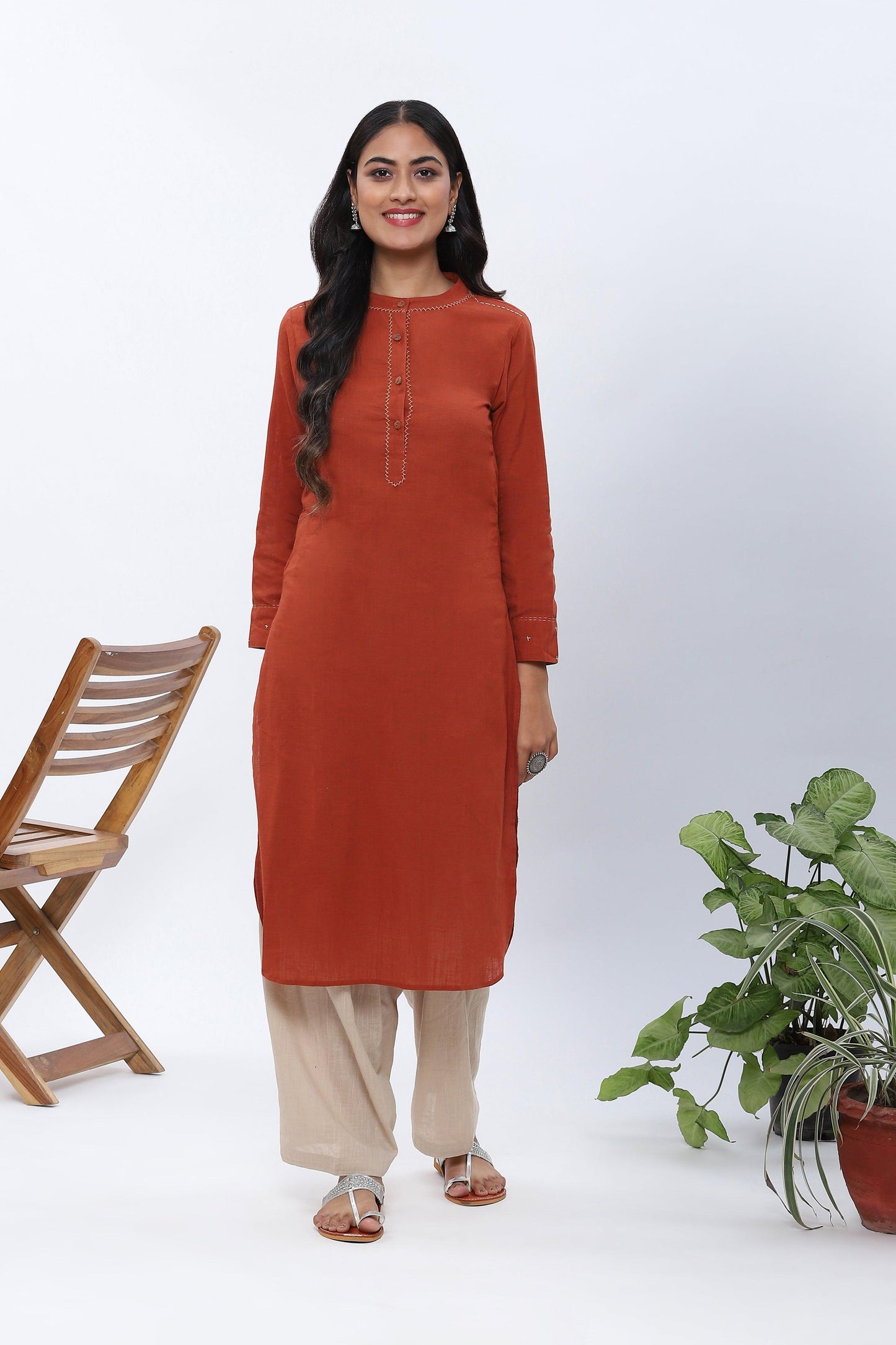 Shravani Rustic Orange Kurta with Beige Pants