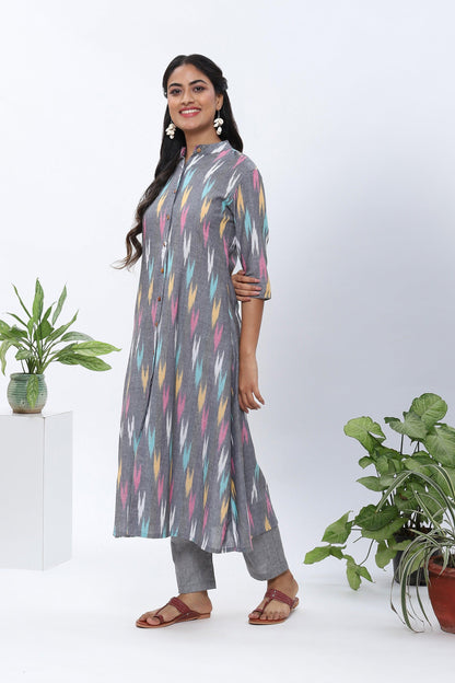 Shravani Grey Ikkat Kurta Set