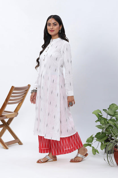 Shravani White Ikkat Contrast Kurta set