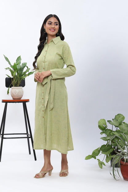 Shravani Meadow Green Dress with tie-up Belt