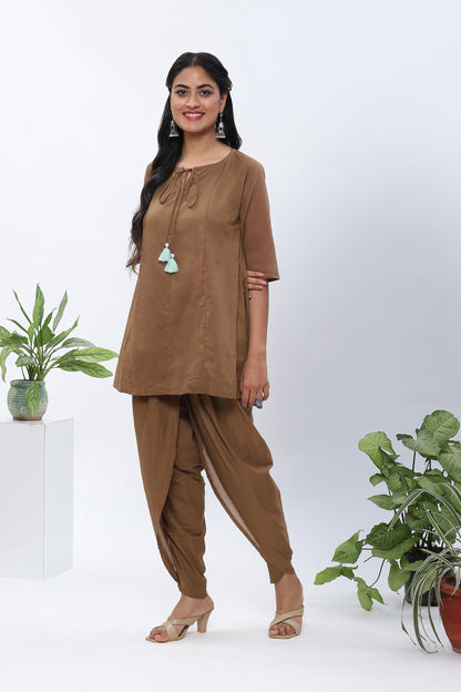 Shravani Caramel Khaki Tunic Dhoti Set