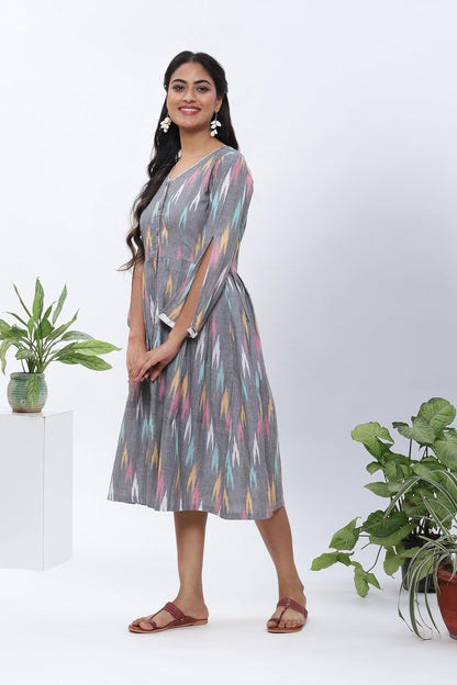 Shravani Grey Ikkat A-line Dress