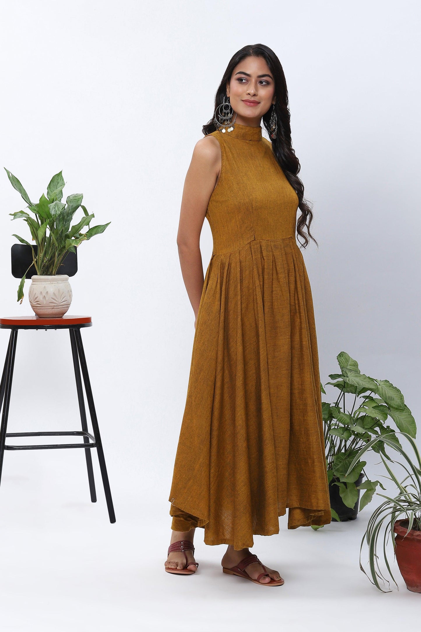 Shravani Mustard Halter-neck Dress