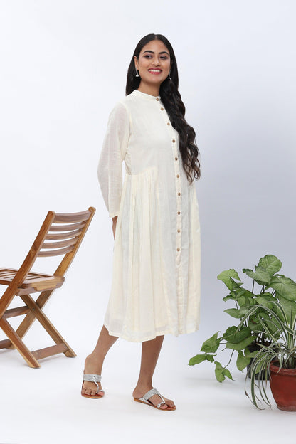 Shravani White Button-down Flared Dress