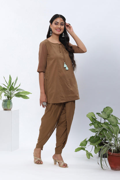 Shravani Caramel Khaki Tunic Dhoti Set