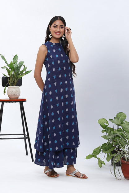 Shravani Blue Ikkat Halter Kurta Palazzo set