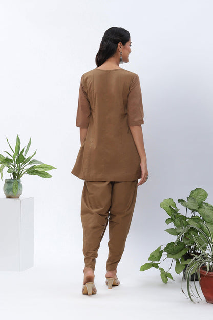 Shravani Caramel Khaki Tunic Dhoti Set