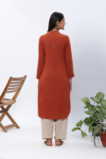 Shravani Rustic Orange Kurta with Beige Pants