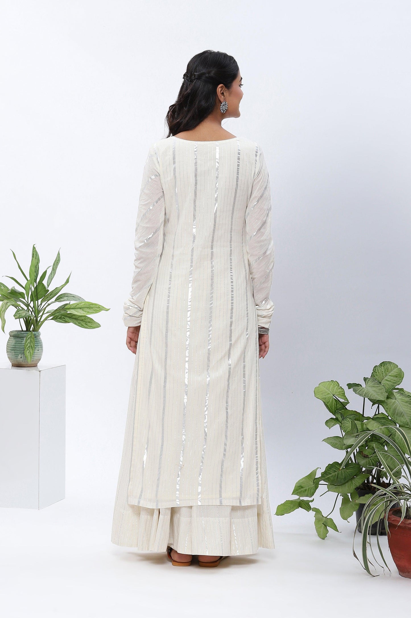 Shravani White Lurex Kurta Skirt Set