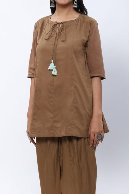 Shravani Caramel Khaki Tunic Dhoti Set