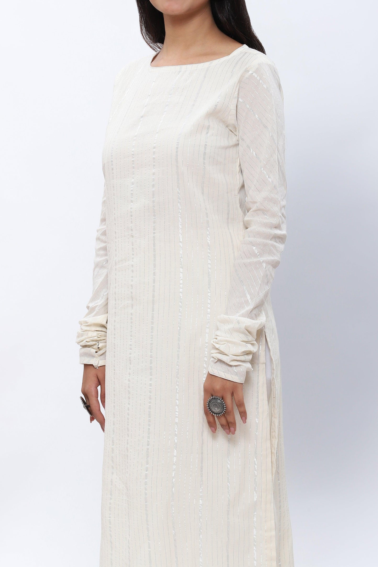 Shravani White Kurta with Silver Lurex