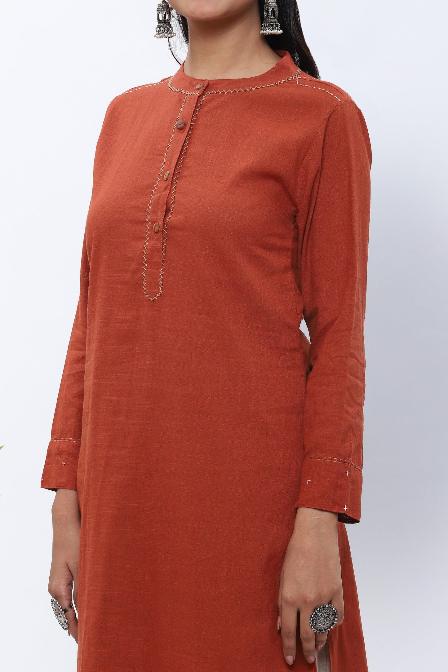 Shravani Rustic Orange Kurta with Beige Pants