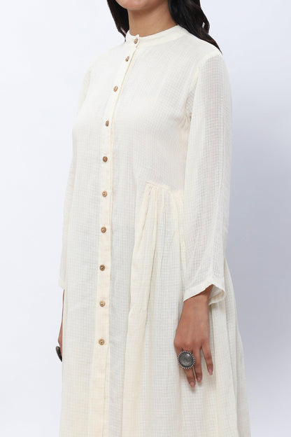 Shravani White Button-down Flared Dress