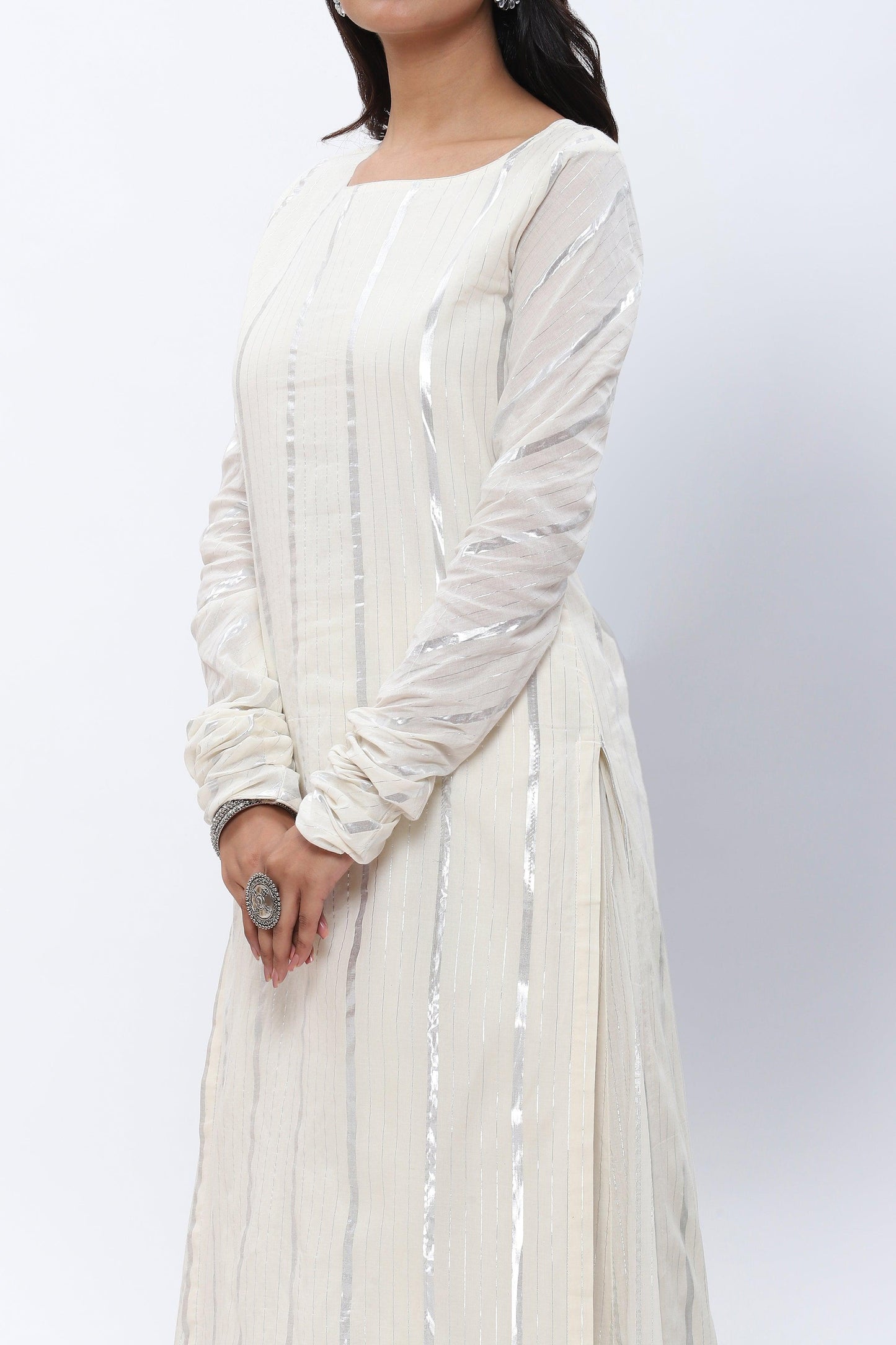 Shravani White Lurex Kurta Skirt Set