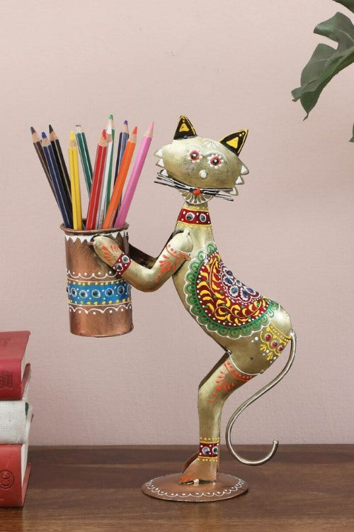 metal-multicolour-hand-painted-cat-pen-stand-1