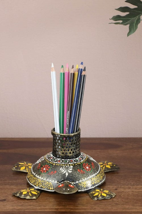 metal-multicolour-hand-painted-tortoise-pen-stand-1