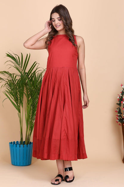 Aseel Red Dress with Kota Border