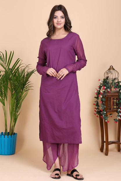 Aseel Purple Kota Kurta Set