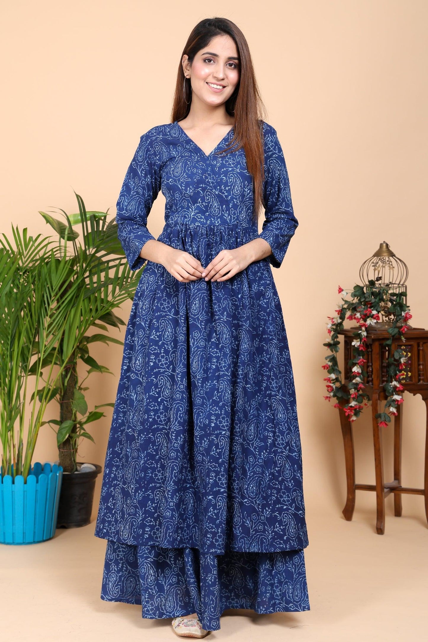 Aseel A-line Indigo Kurta with Skirt