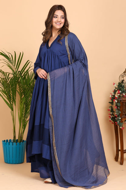 Aseel Blue Kota Organza Kurta Set with Dupatta