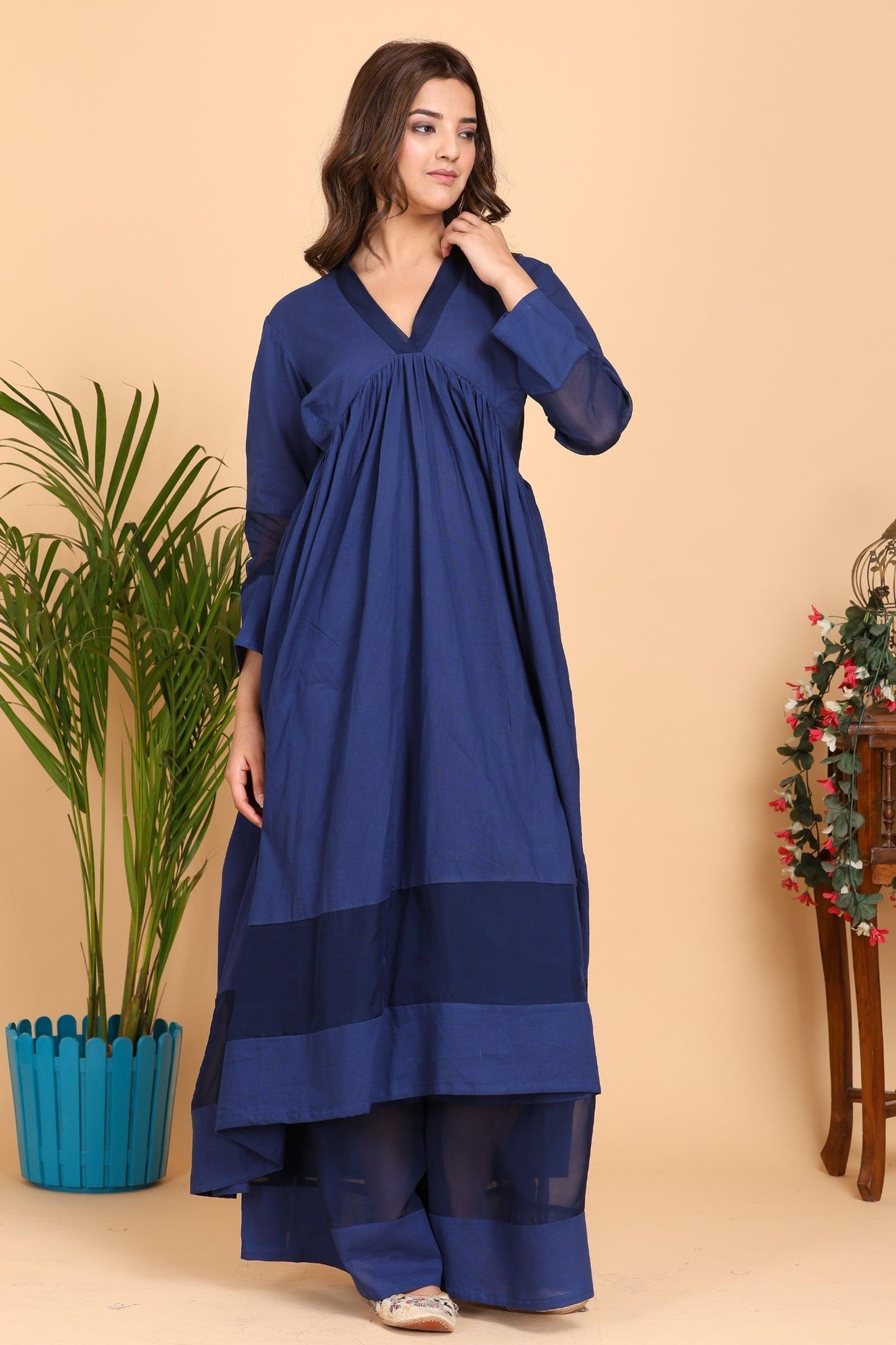 Aseel Blue Kota Organza Kurta Set with Dupatta