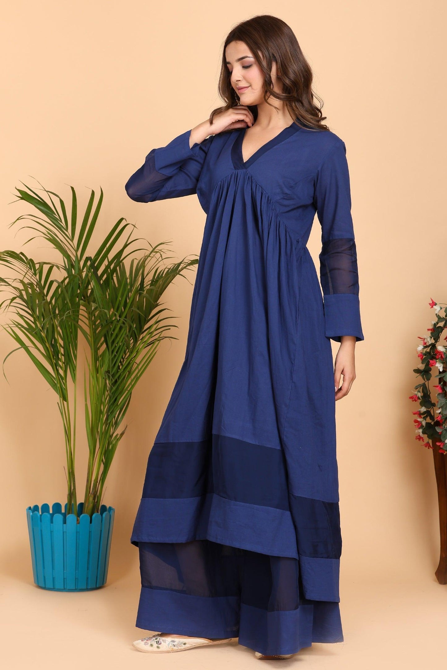 Aseel Blue Kota Organza Kurta Set with Dupatta