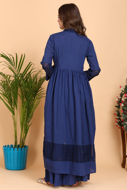 Aseel Blue Kota Organza Kurta Set with Dupatta