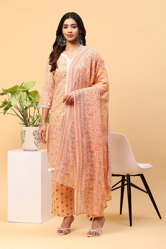 Pihu California Peach Floral Kurta Set