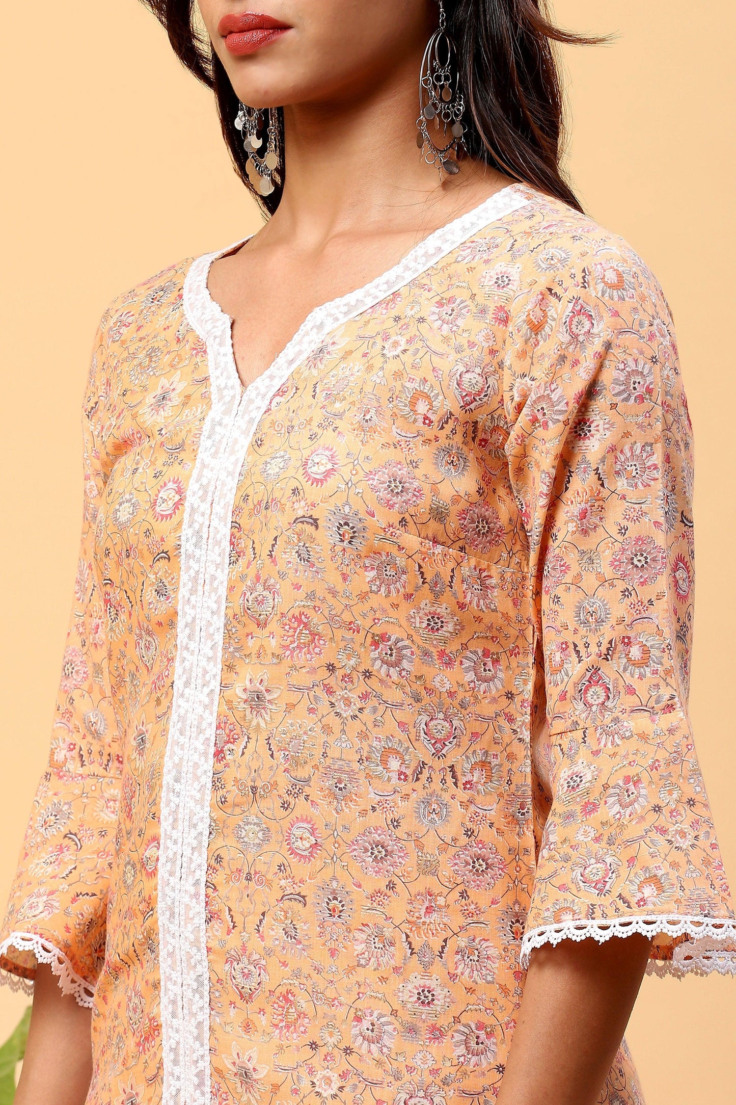 Pihu California Peach Floral Kurta Set