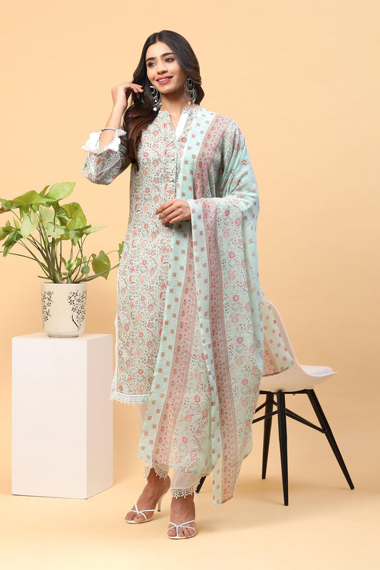 Pihu Sea Green Floral Kurta Set