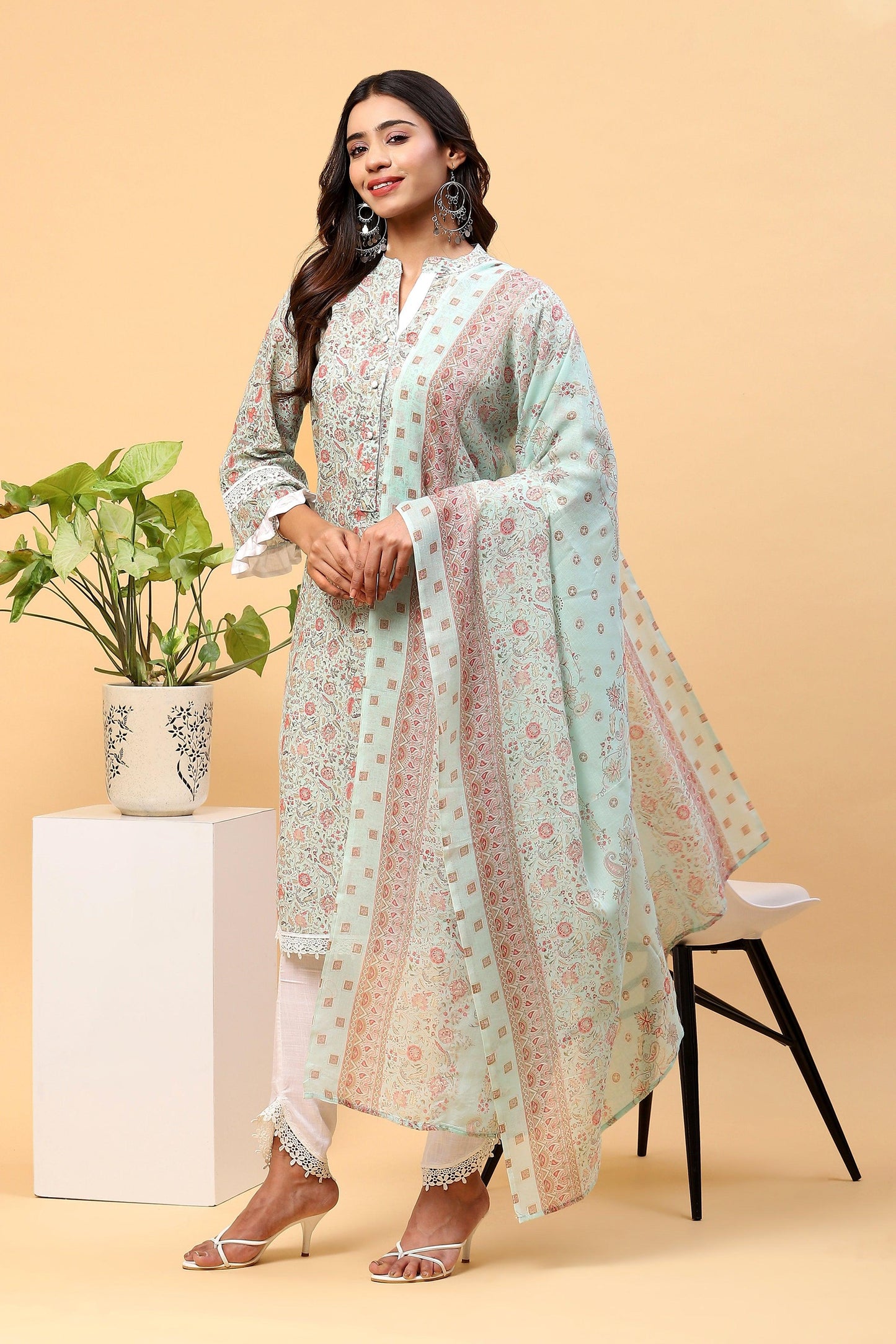 Pihu Sea Green Floral Kurta Set