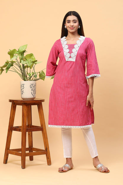 Pihu Raspberry Lace work Kurta Set