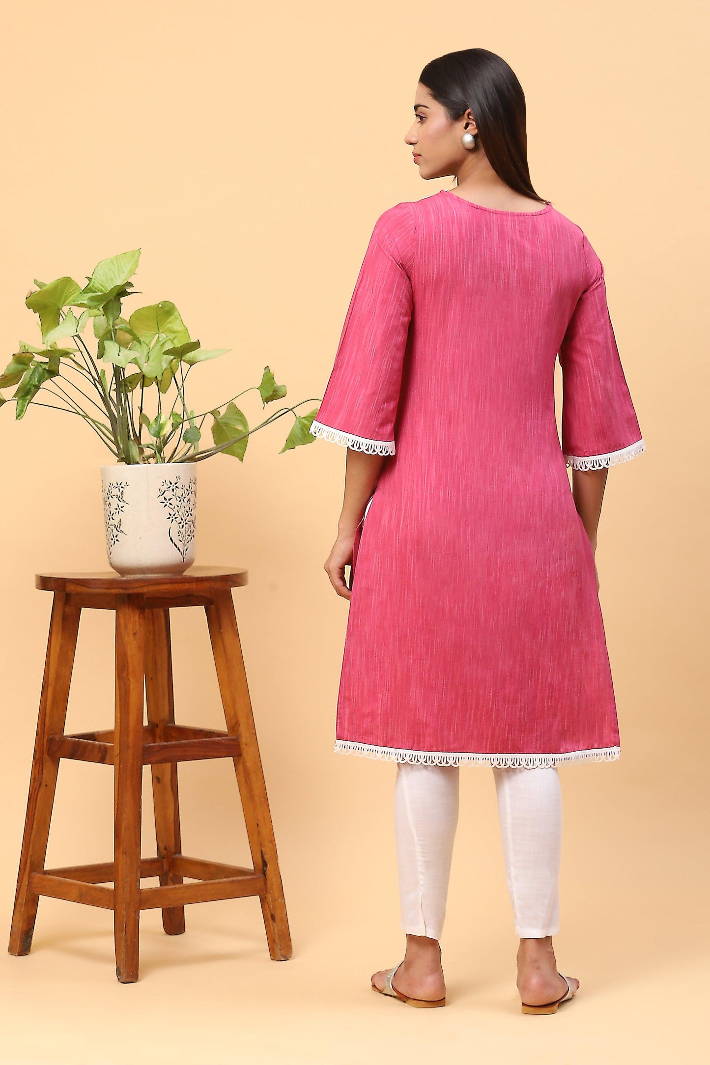 Pihu Raspberry Lace work Kurta Set