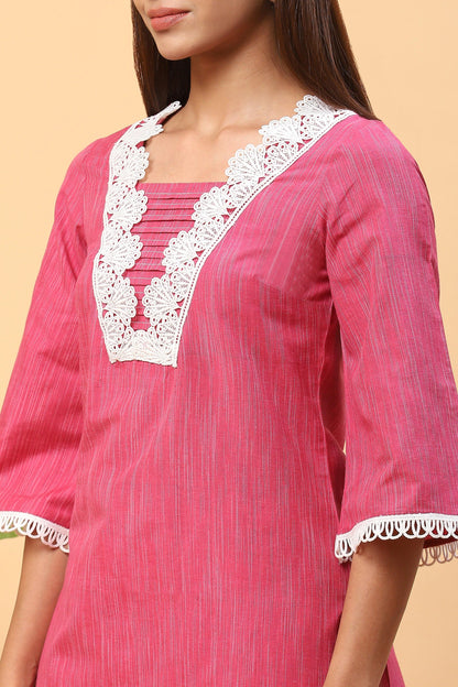 Pihu Raspberry Lace work Kurta Set