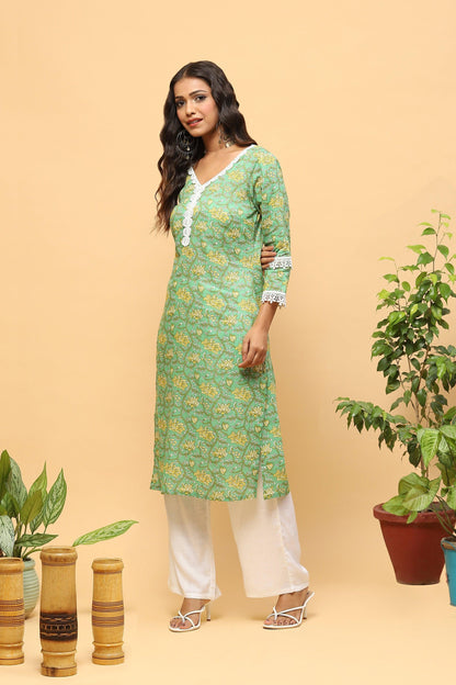 Pihu Spring Green Digital Print Kurta Set