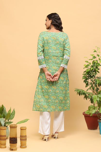 Pihu Spring Green Digital Print Kurta Set