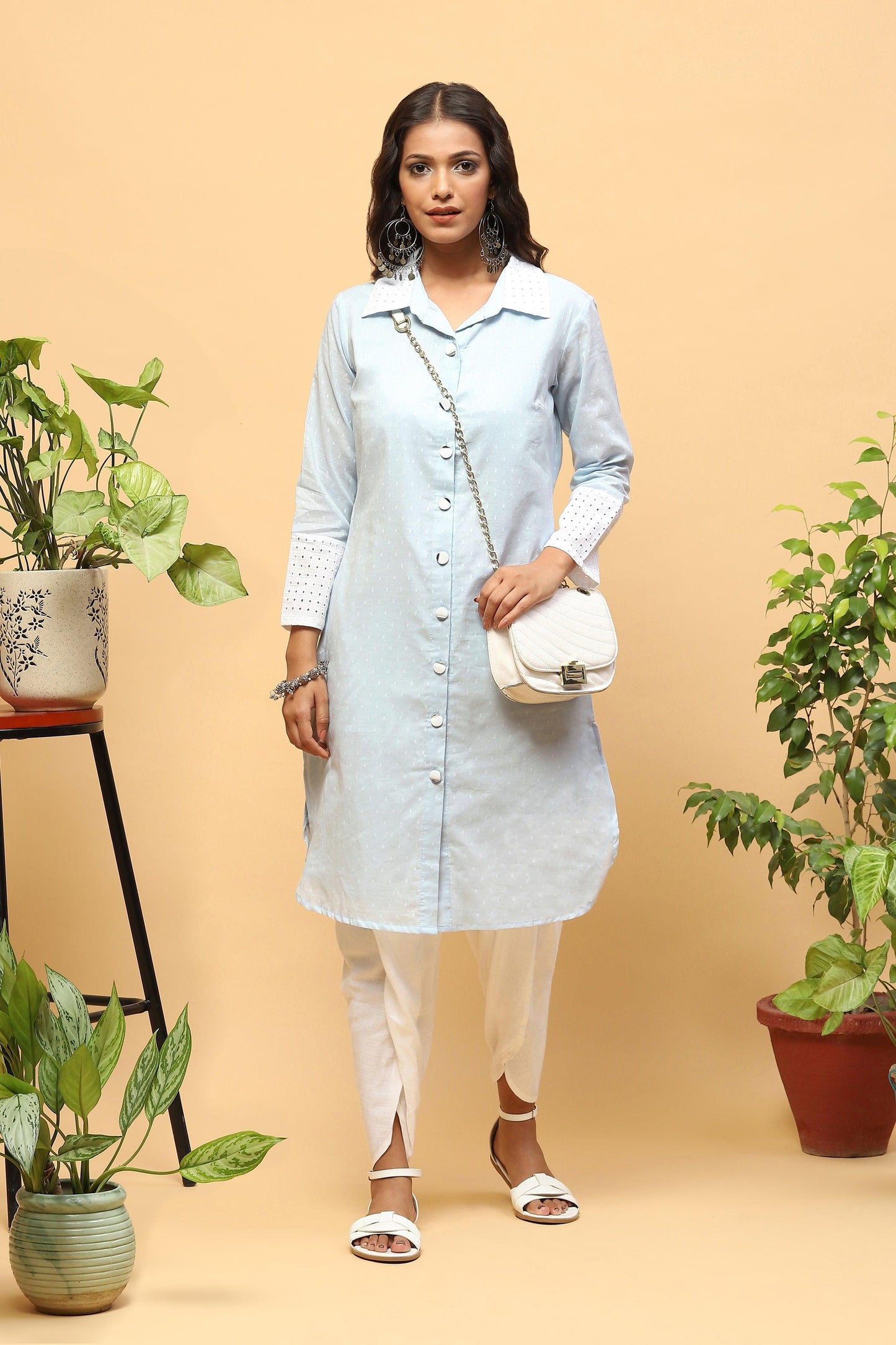 Pihu Baby Blue Collared Kurta with Tulip Pants