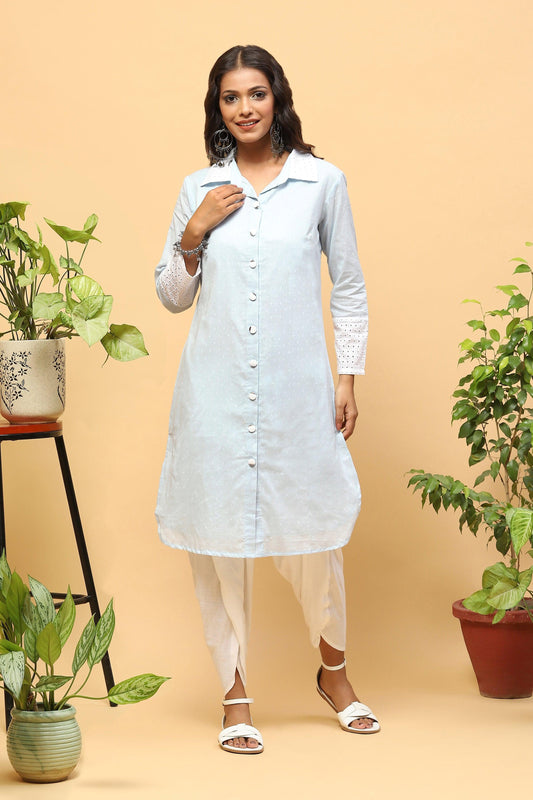 Pihu Baby Blue Collared Kurta with Tulip Pants