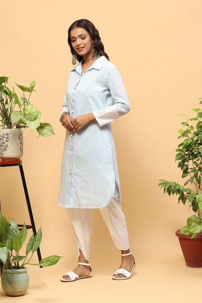 Pihu Baby Blue Collared Kurta with Tulip Pants