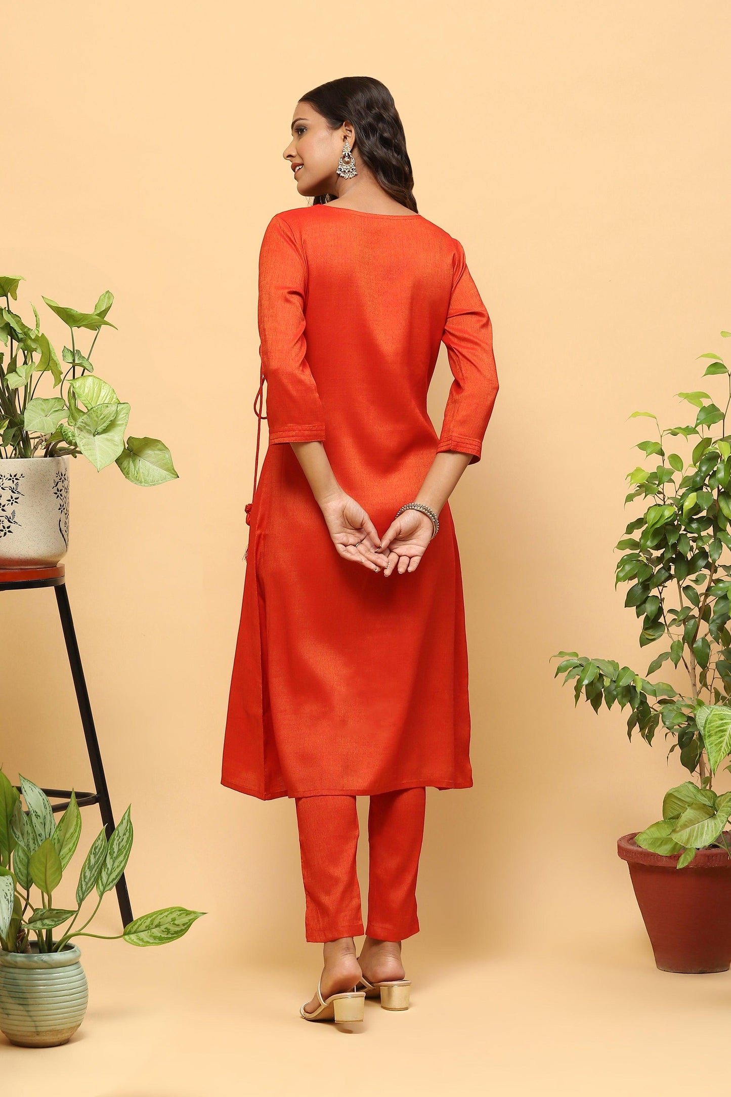 Pihu Bronze Orange Angrakha Kurta set