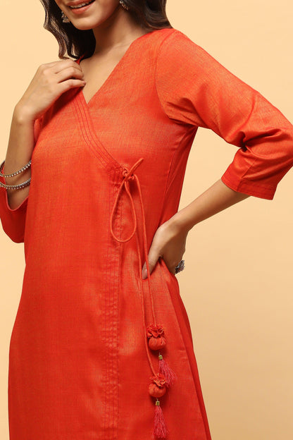 Pihu Bronze Orange Angrakha Kurta set