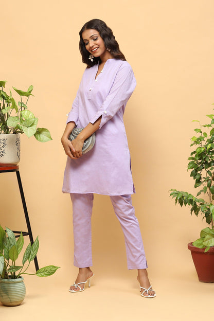 Pihu Lavender Cotton Dobby Kurta set