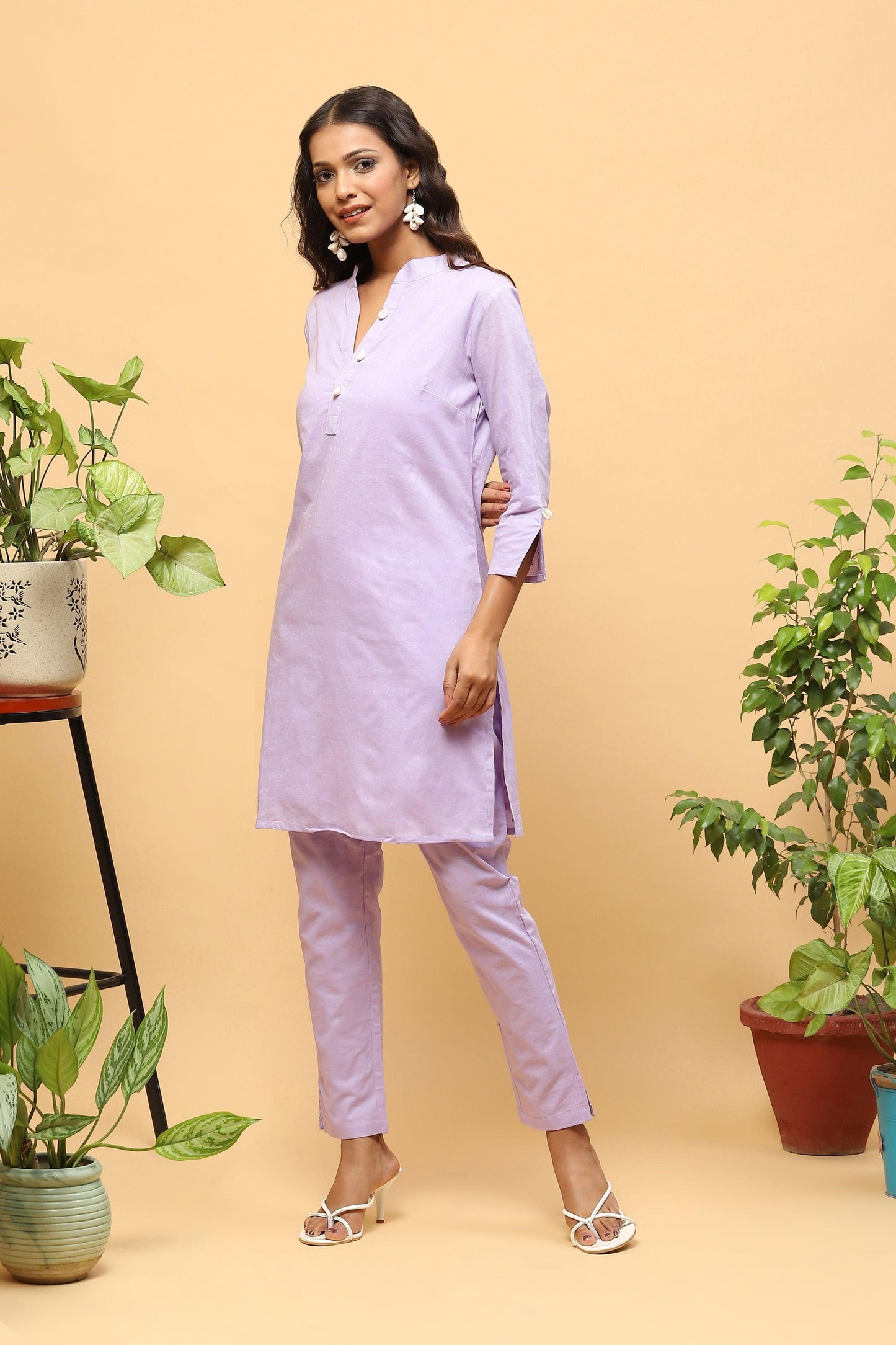 Pihu Lavender Cotton Dobby Kurta set