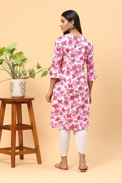 Pihu Daisy White Floral Print Kurta with Tulip Pants