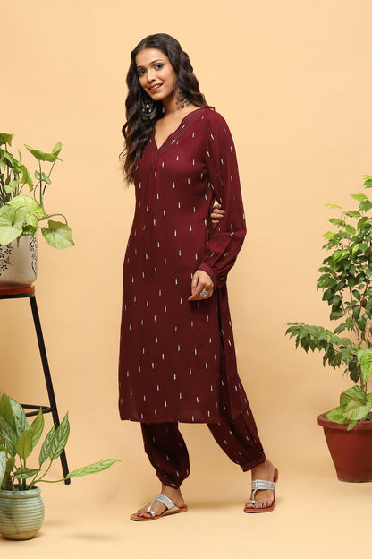 Pihu Deep Maroon Puff-sleeved Kurta with Balloon Pants