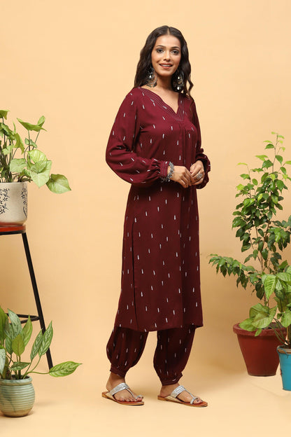 Pihu Deep Maroon Puff-sleeved Kurta with Balloon Pants