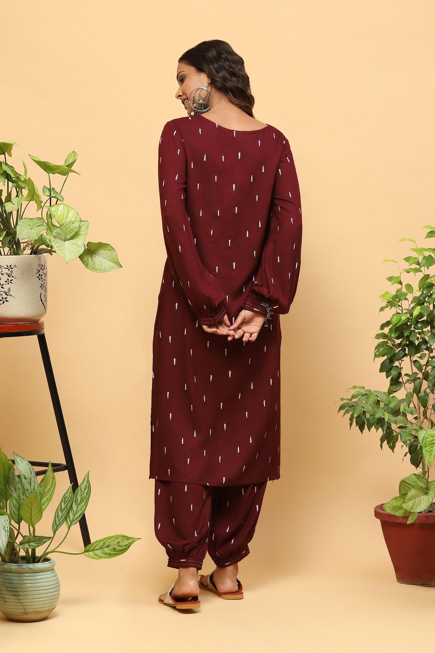 Pihu Deep Maroon Puff-sleeved Kurta with Balloon Pants