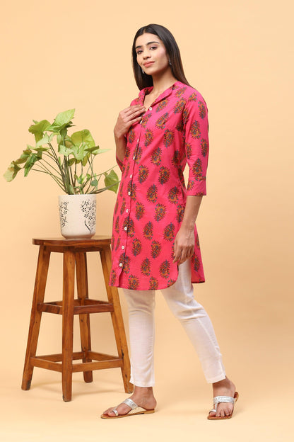 Pihu Floral Magenta Collared Kurta set