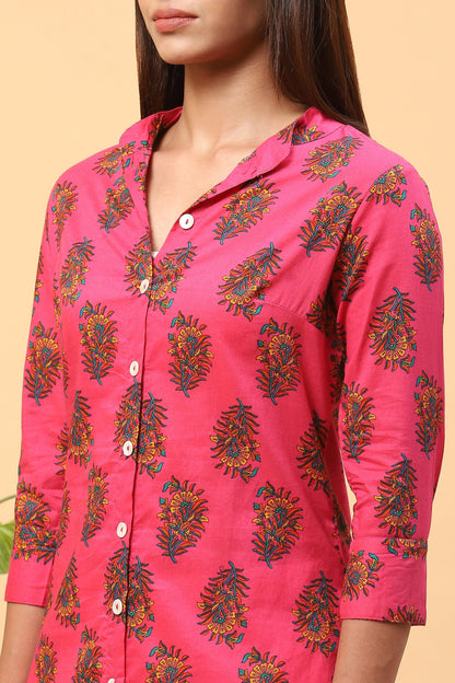 Pihu Floral Magenta Collared Kurta set