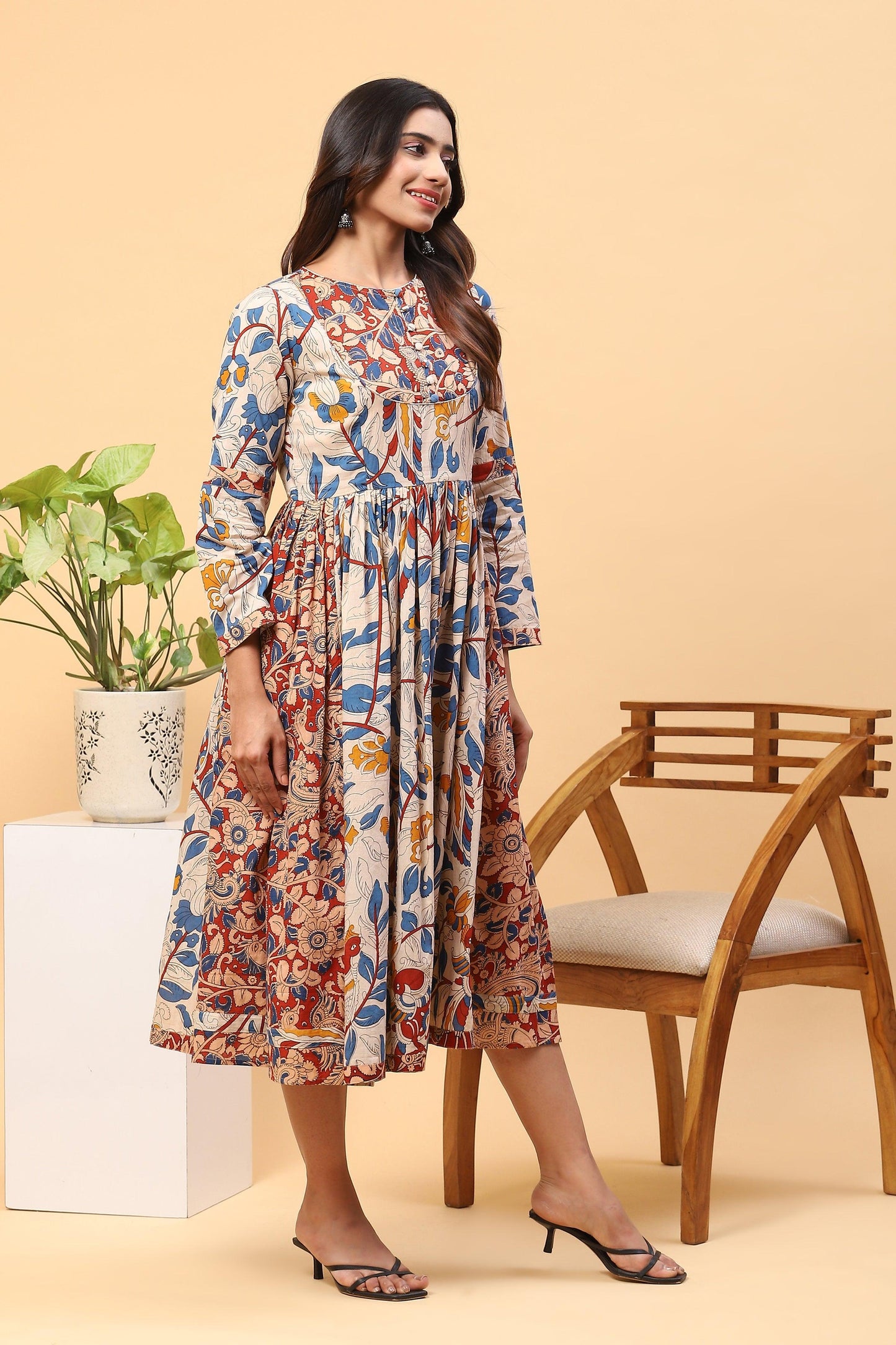 Sanchi Dual Print Kalamkari Print Dress